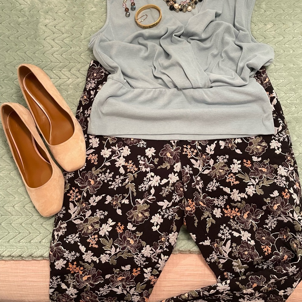 Brocade Women's Pants with Light Blue Knit Top
